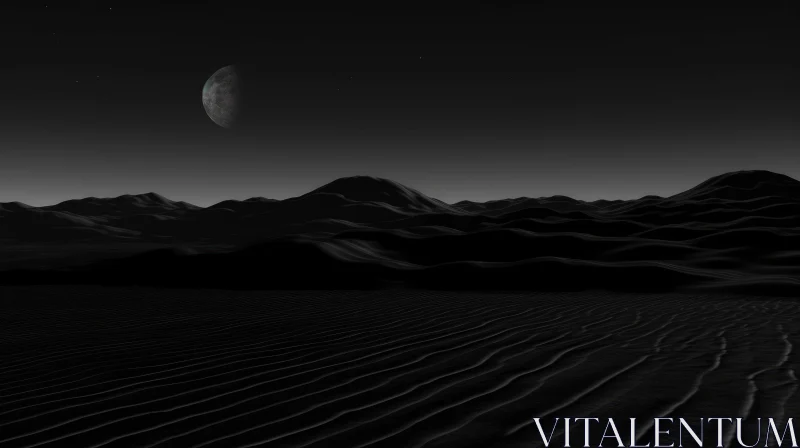 AI ART Enigmatic Desert Landscape - Black and White