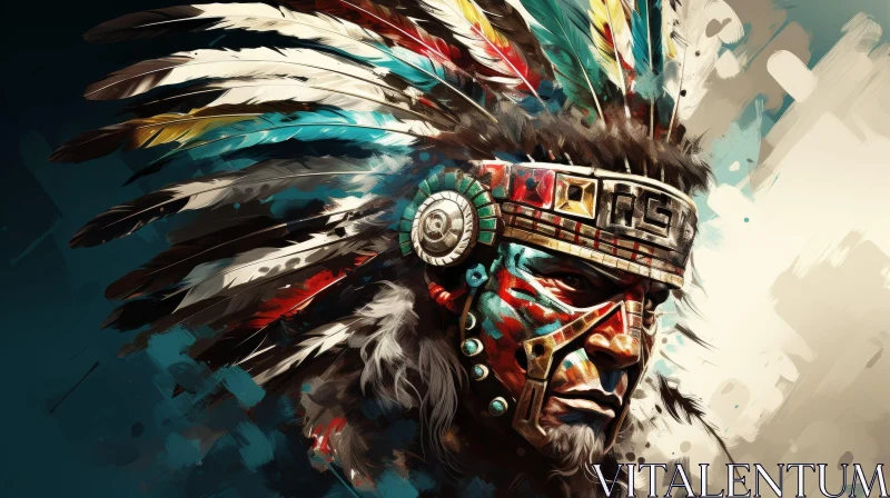 Native American Man Portrait with War Paint and Headdress AI Image