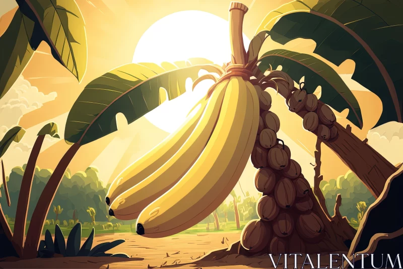 Ripe Bananas in Jungle: Hyper-Detailed Cartoon Art AI Image