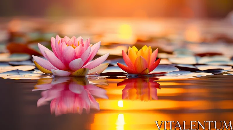 Tranquil Water Lilies at Sunset AI Image
