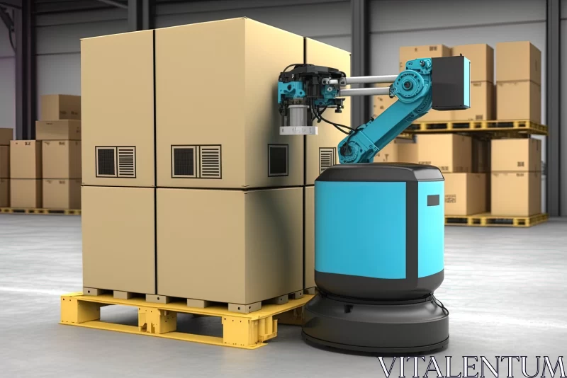 Captivating Robot Stacking Boxes Behind Pallets | Surrealistic Art AI Image