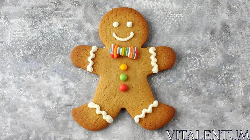 Colorful Gingerbread Man on Gray Stone AI Image