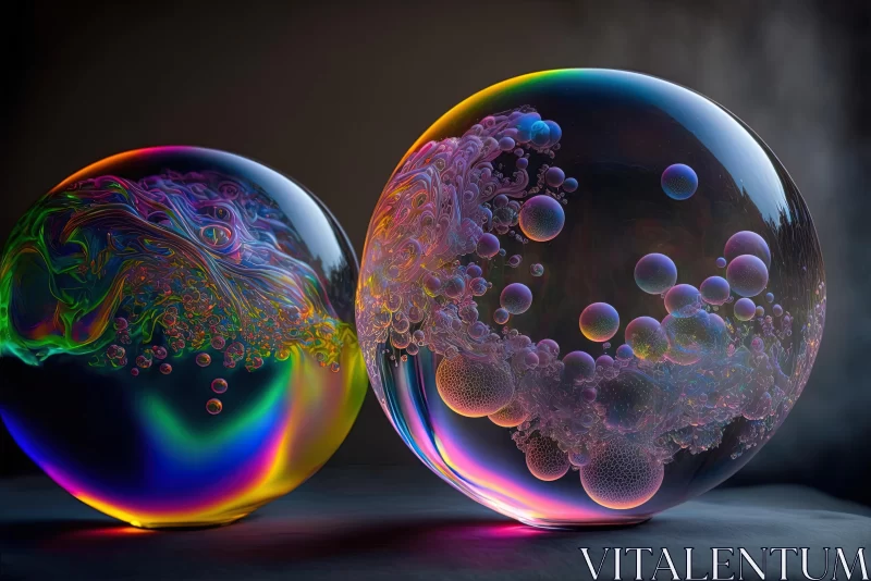 Colorful Glass Spheres on Black Paper - Translucent Resin Waves AI Image