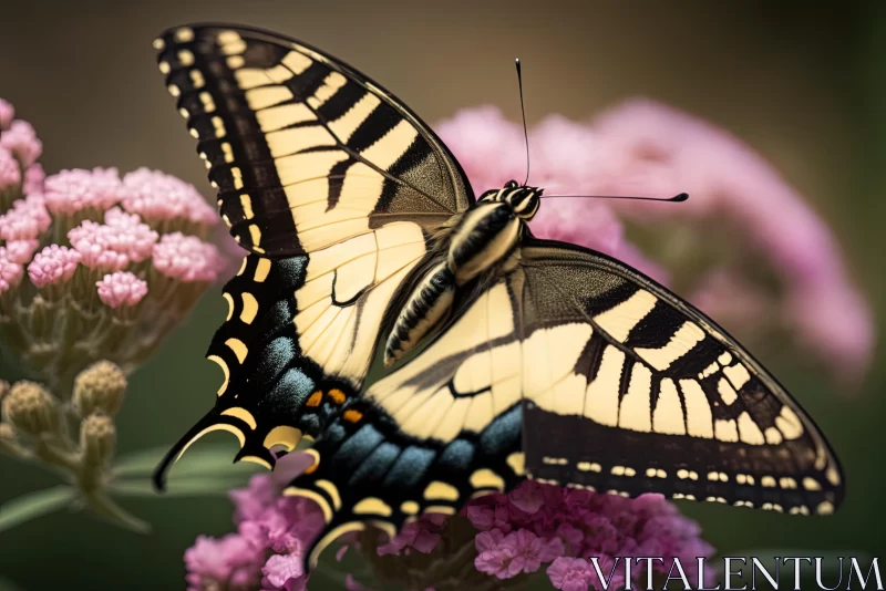 Graceful Big Yellow Butterfly on Pink Flowers AI Image
