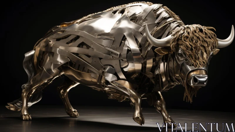 AI ART Metal Bull 3D Rendering: Strength and Power Displayed