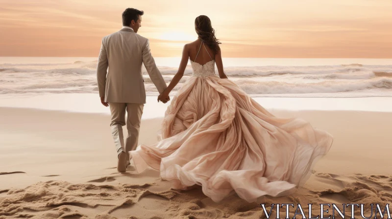 Romantic Beach Wedding Silhouettes at Sunset AI Image