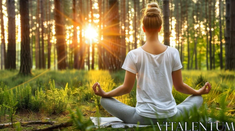 Serene Yoga Pose in Pine Forest AI Image