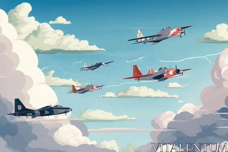 Vintage Fighter Jets Soaring Through Ethereal Clouds AI Image