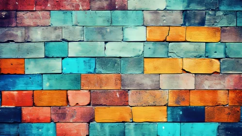 Colorful Painted Brick Wall - Aged Pattern Design