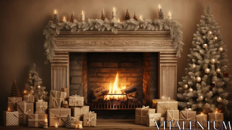 Festive Christmas Fireplace Scene AI Image