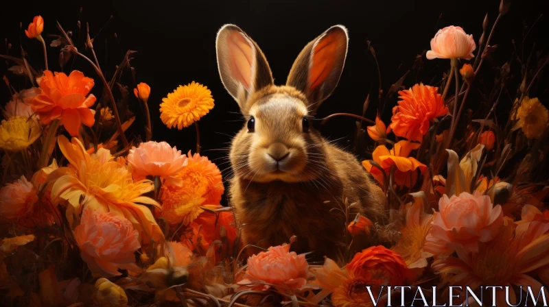 Brown Rabbit in Field of Flowers AI Image