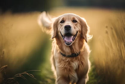 Captivating Golden Retriever Running Through a Sunlit Field