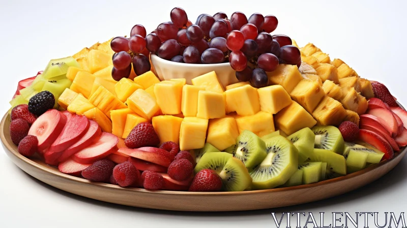 Colorful Fresh Fruits on Wooden Platter AI Image