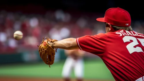 Intense Baseball Player Throwing Ball Close-Up