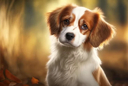 Realistic Portrait of an Orange and White Dog with Leaves | 2D Game Art