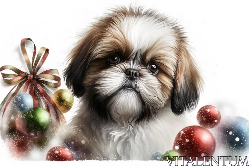 Shih Tzu Dog in Christmas Gifts - Fine Detailed Digital Painting AI Image