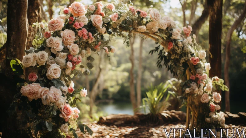 Enchanting Floral Arch in Forest Clearing for Weddings AI Image