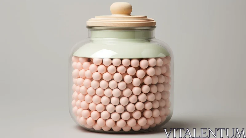 Glass Jar with Pink Balls on Gray Background AI Image