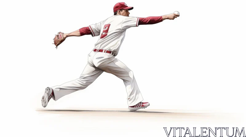 Intense Baseball Pitcher in Red and White Uniform AI Image