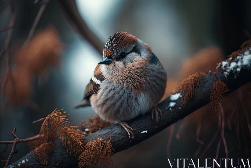 Mystical Bird Perched on Branch in Enchanting Forest AI Image