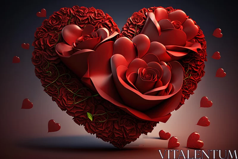 Red Roses Heart - Romantic Illustration in 3D Wallpaper Style AI Image