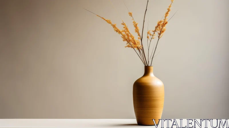 Brown Vase with Dried Stalks on Beige Background AI Image