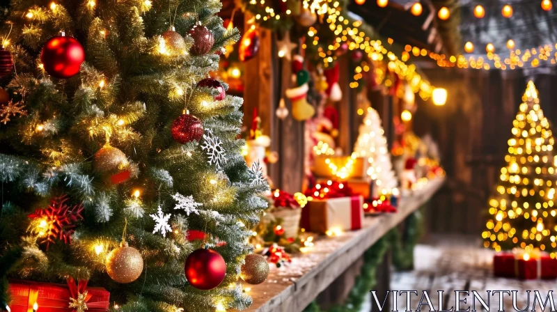 Festive Christmas Tree Decoration AI Image