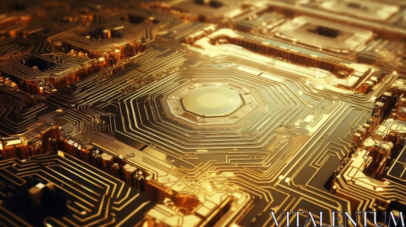 Intricate Golden Circuit Board Close-Up AI Image