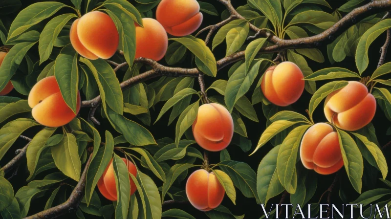 AI ART Ripe Peaches on Tree Painting - Detailed Realistic Artwork