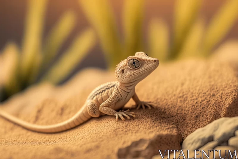 Small 3D Printed Lizard on Sand | Richly Detailed Backgrounds AI Image