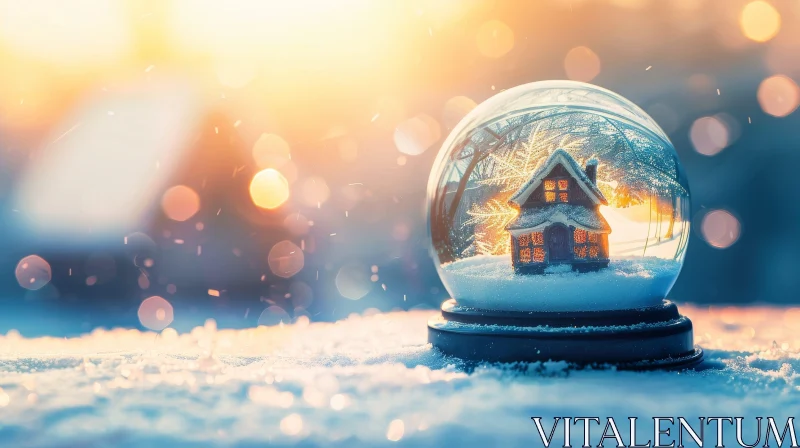 Winter Snow Globe with House and Trees AI Image