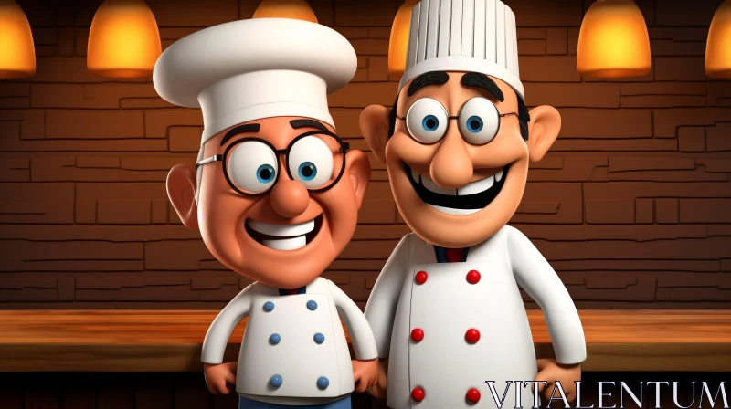 Cheerful 3D Cartoon Chefs on Brick Wall Background AI Image