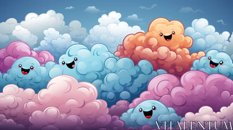 Cheerful Cartoon Clouds in the Sky Illustration AI Image