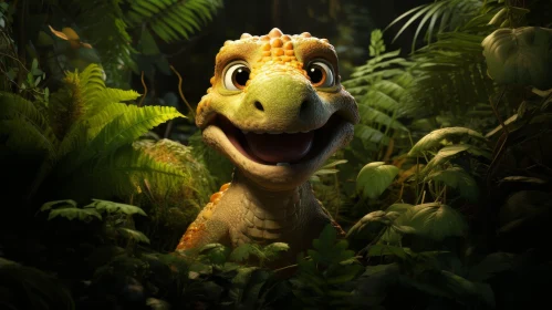 Happy Dinosaur in Lush Jungle