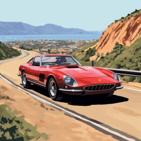 Red Sports Car Driving Along a Mountain | Nostalgic Realism