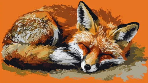Tranquil Red Fox Sleeping Digital Painting