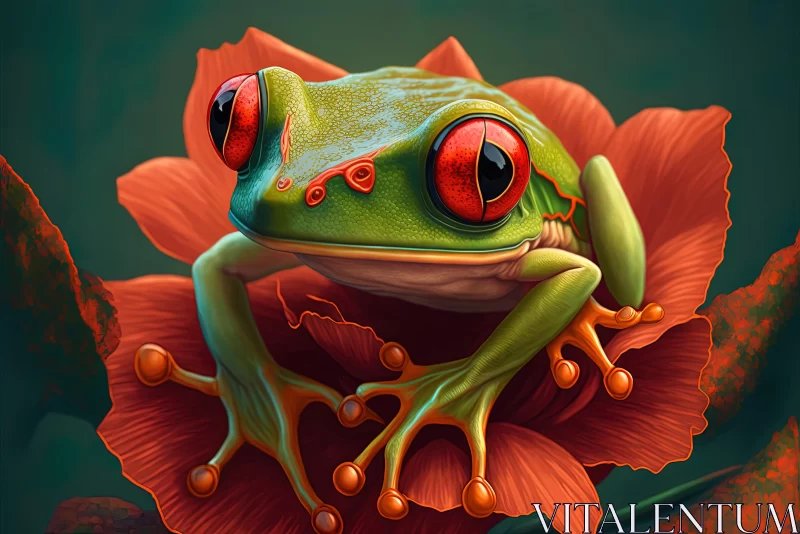 Vibrant Frog on Petal: Realistic and Stylized Artwork AI Image