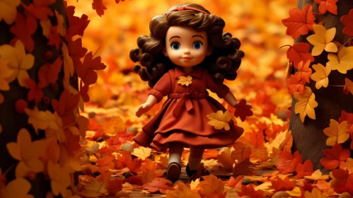 Cartoon Character in Autumn Forest