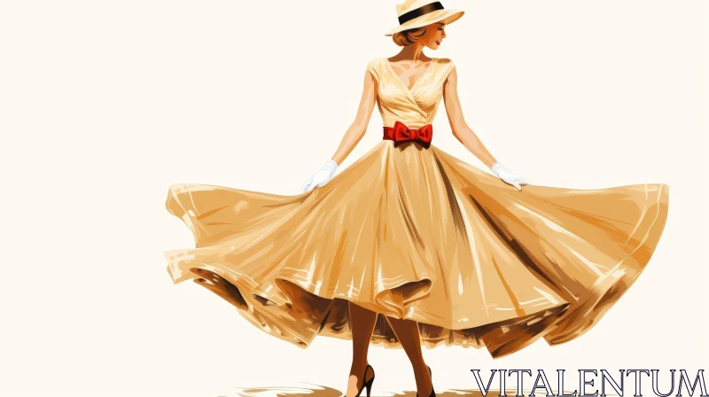 Elegant Woman in Yellow Dress - Fashion Illustration AI Image