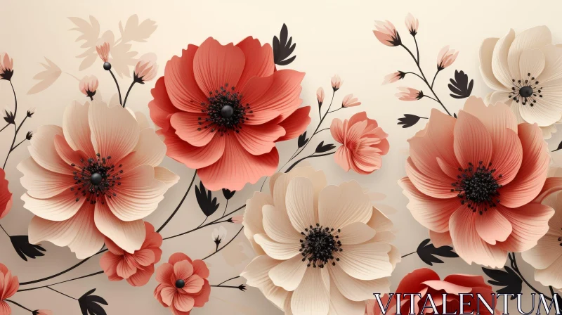 Floral Background with Red, Pink, and Cream Flowers AI Image