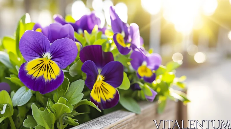 Beautiful Flower Bed with Purple and Yellow Pansies AI Image