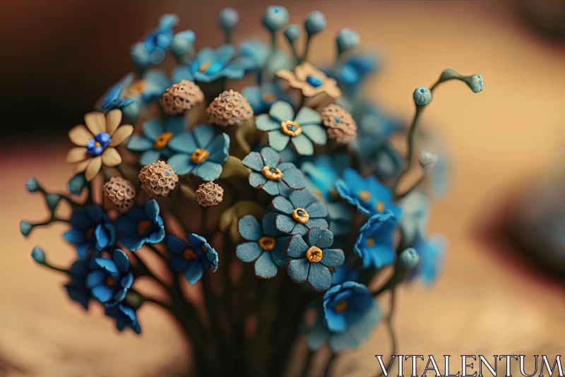 AI ART Captivating Blue Flower Arrangement Inspired by Macro Photography and Folk Art