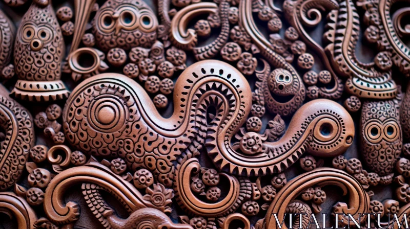 Intricate Clay Sculpture with Serpentine Creature AI Image