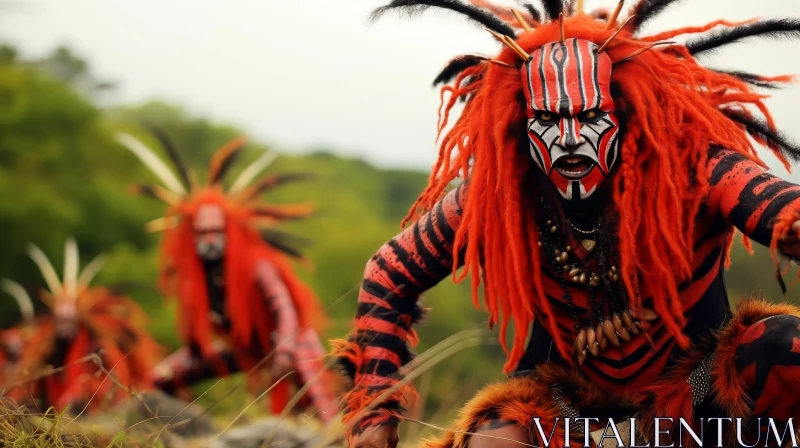 Tribal Men in Nature - Traditional Costume Photo AI Image