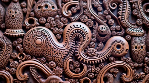 Intricate Clay Sculpture with Serpentine Creature