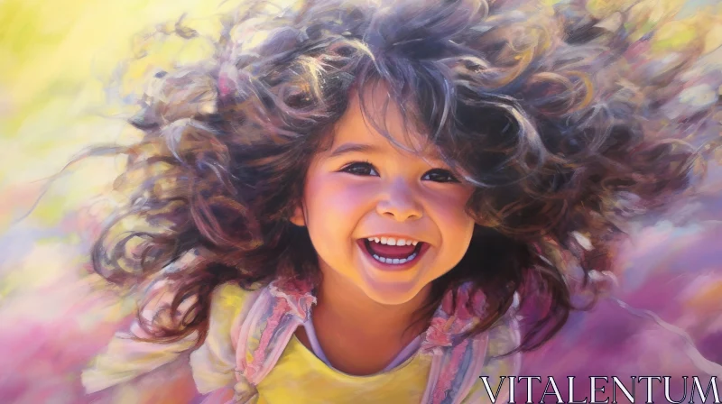 Joyful Young Girl Portrait with Brown Hair AI Image