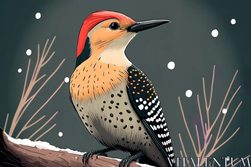 Red-Bellied Woodpecker on Branch | Detailed Character Illustration AI Image