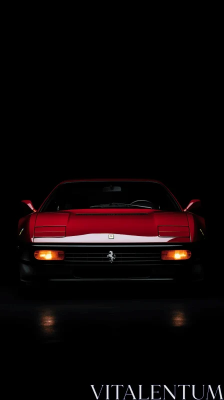 Red Ferrari Sports Car in Dark | Minimalist Portraits AI Image