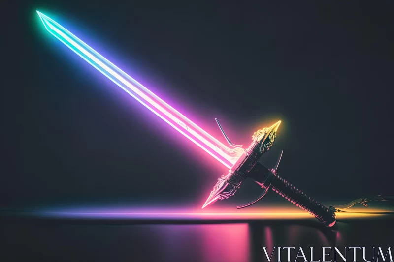 Vibrant Neon Sword with Colorful Lights - Hyperrealistic Abstract Art AI Image