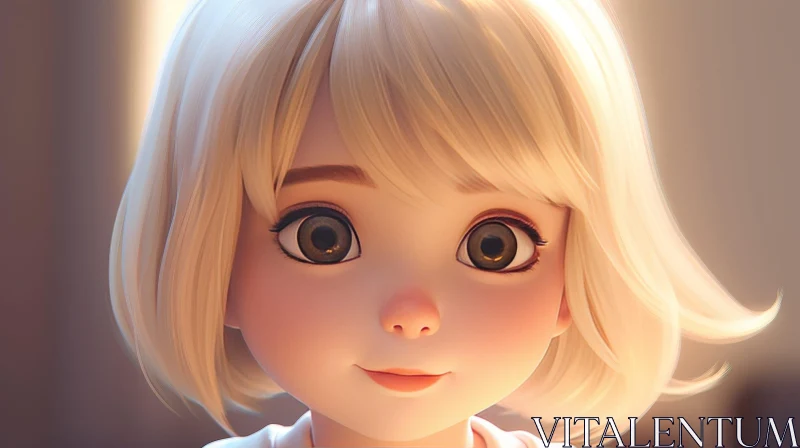AI ART Young Girl 3D Rendering with Blonde Hair and Brown Eyes